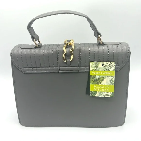 New Badgley Mischka Grey Quilted Satchel with Gold Studs @ detachable straps - Picture 2 of 2